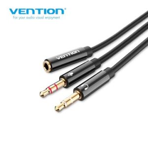 VENTION Cotton Braided 3.5mm Male to Male Audio Cable 2M Black Metal Type (33124) - Image 2