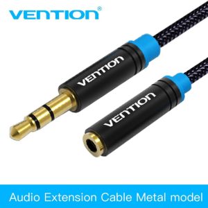 VENTION Cotton Braided 3.5mm Audio Extension Cable 1.5M Black Metal Type (15770)L